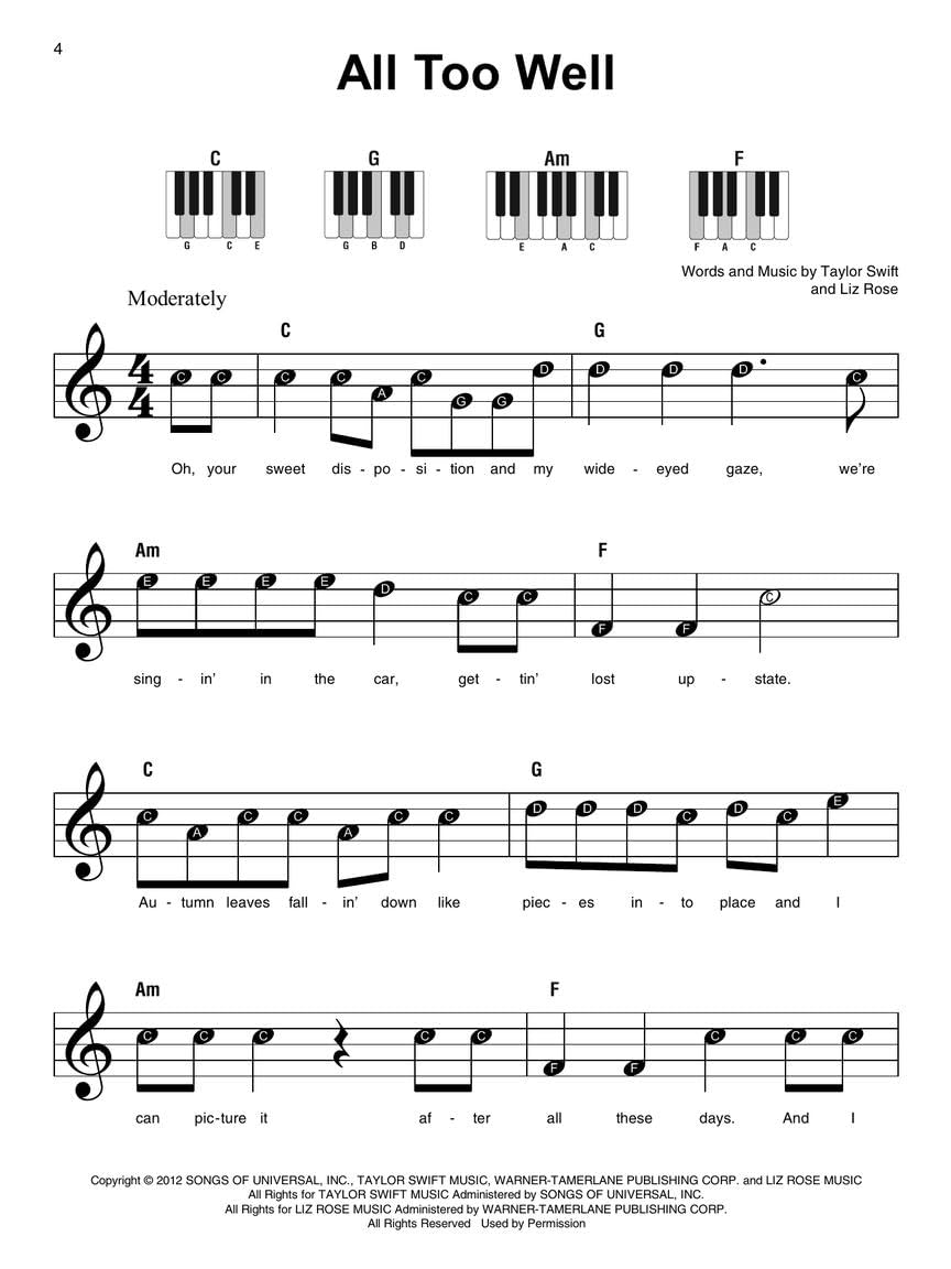 Taylor Swift - Super Easy Songbook - 2nd Edition: 30 Simple Arrangements for Piano with Lyrics