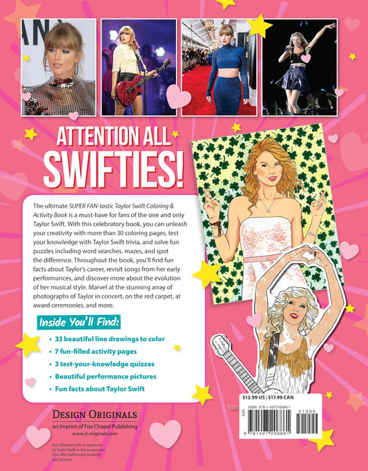 SUPER FAN-tastic Taylor Swift Coloring & Activity Book: 30+ Coloring Pages, Photo Gallery, Word Searches, Mazes, & Fun Facts (Design Originals) For Swifties of All Ages - Perforated Pages