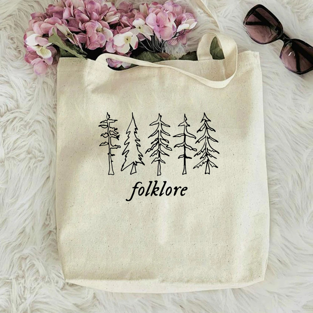 Folklore Shopper Bag Taylor Music Swift Albums Canvas Bag Folklore Inspired Graphic Cute Aesthetic Handbag Gift for Fans