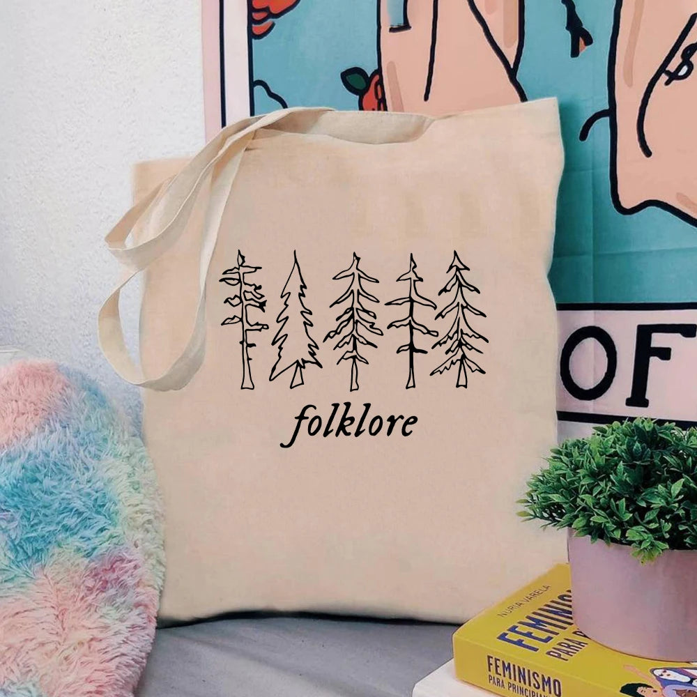 Folklore Shopper Bag Taylor Music Swift Albums Canvas Bag Folklore Inspired Graphic Cute Aesthetic Handbag Gift for Fans