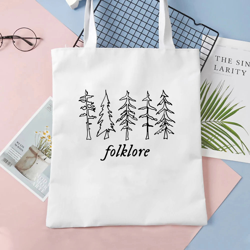 Folklore Shopper Bag Taylor Music Swift Albums Canvas Bag Folklore Inspired Graphic Cute Aesthetic Handbag Gift for Fans