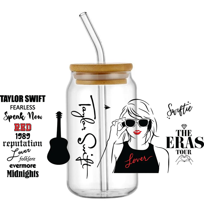 Easy peel waterproof DIY Decals Taylor series 3D transfers uvdtf crystal stickers 16oz uv dtf cup wraps for Libbey Glasses