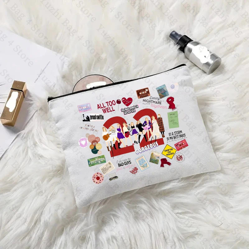 Swiftie Merch TS Album Pattern Women Makeup Bag Best Gift for Music Lovers Fans Fashion Cosmetic Organizer Toiletry Pouch