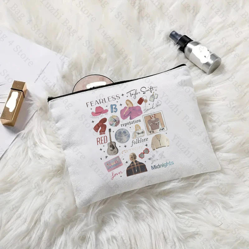 Swiftie Merch TS Album Pattern Women Makeup Bag Best Gift for Music Lovers Fans Fashion Cosmetic Organizer Toiletry Pouch