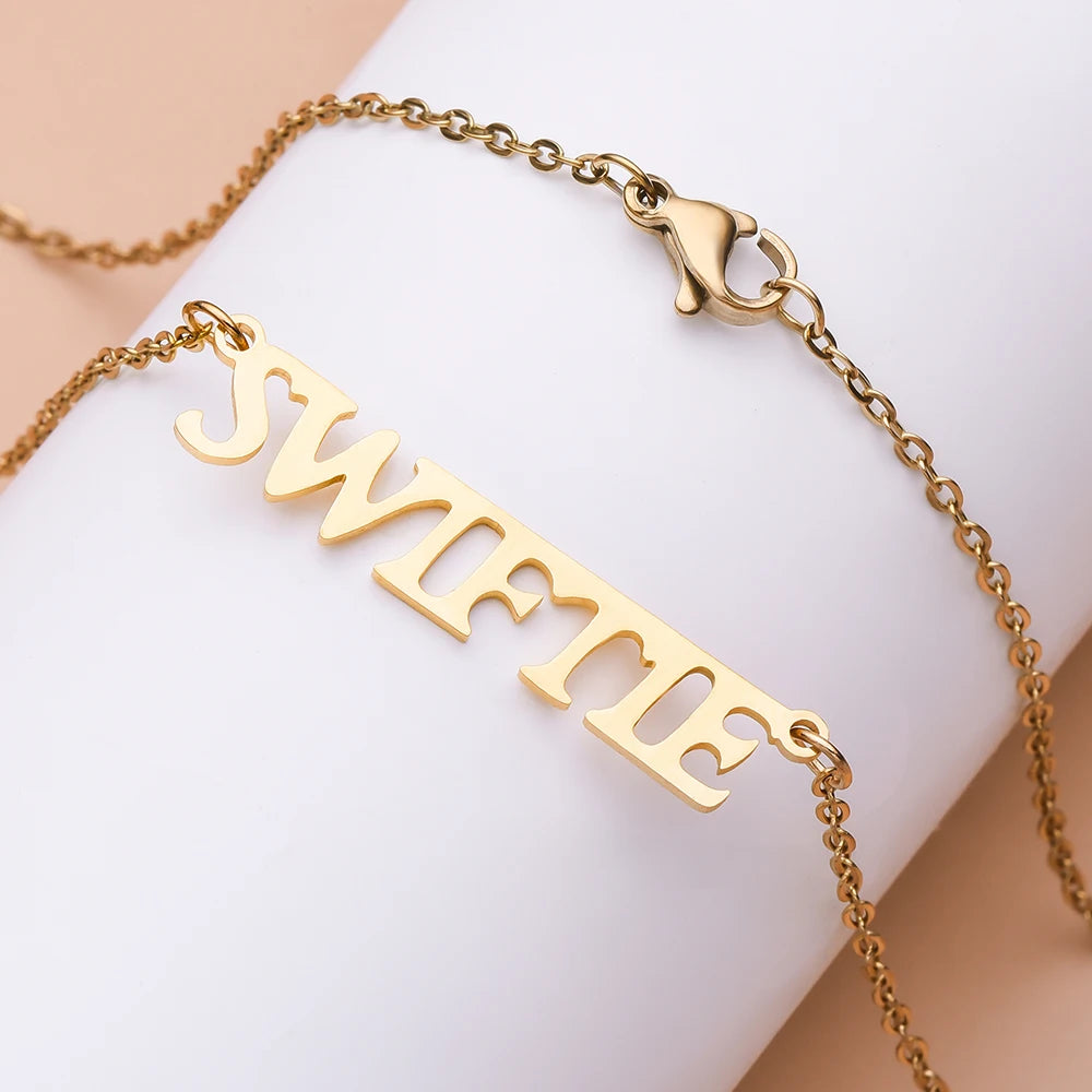 Stainless Steel Taylor Necklace Swiftie Gold Plated Nameplate Pendant Jewelry For Fans Women Girlfriend Gift