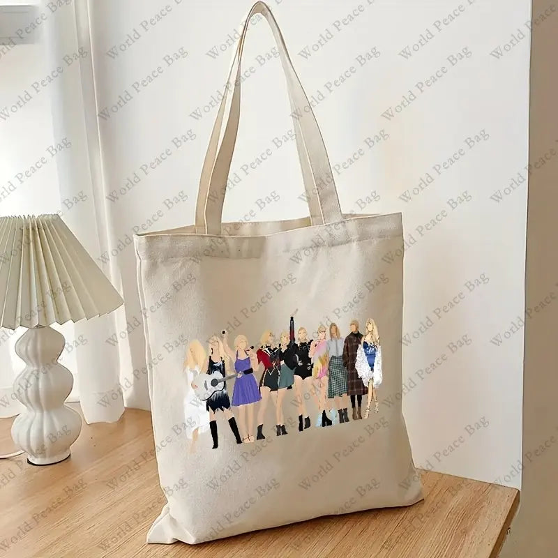 The ears tour Casual Canvas Tote Bag Taylor merch Shopping Bag, Simple Girls Print Shoulder Bag, Christmas Birthday Gift