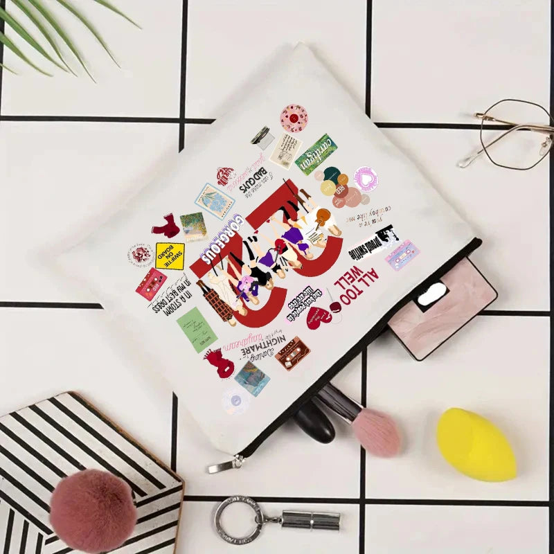 Swiftie Merch TS Album Pattern Women Makeup Bag Best Gift for Music Lovers Fans Fashion Cosmetic Organizer Toiletry Pouch