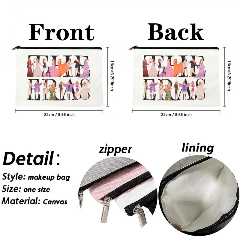 Swiftie Merch TS Album Pattern Women Makeup Bag Best Gift for Music Lovers Fans Fashion Cosmetic Organizer Toiletry Pouch