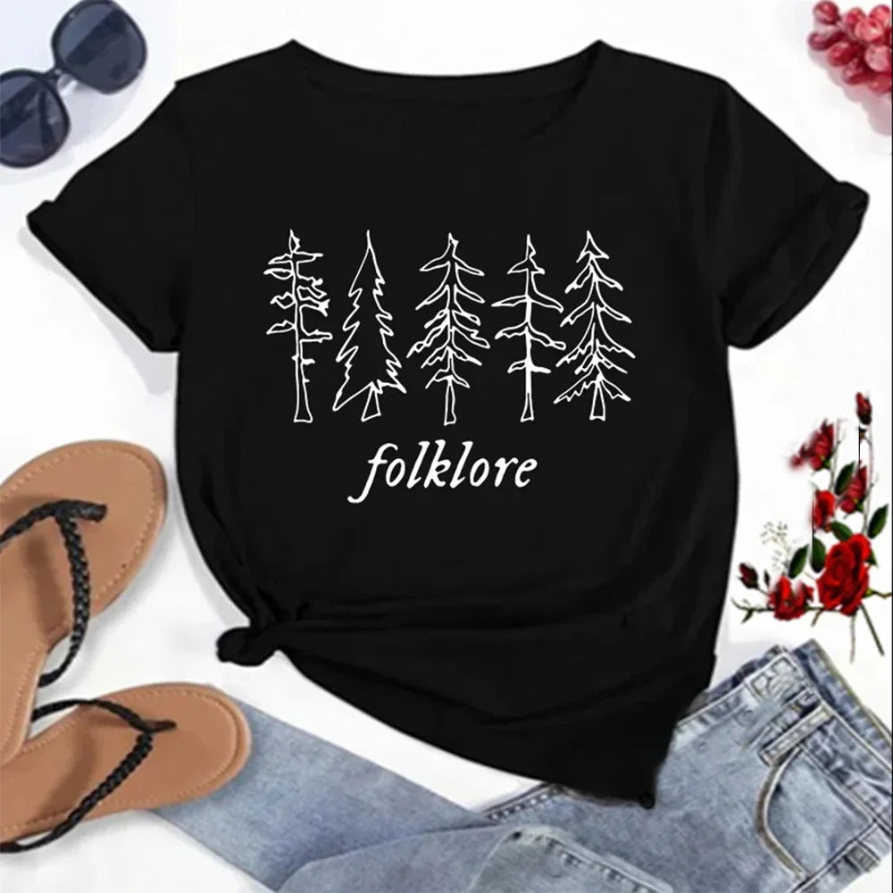 Folklore Shirt Taylor Music Swift Albums T-Shirt Folklore Inspired Graphic Women's Tshirts Cute Aesthetic Tops Tee Gift for Fans