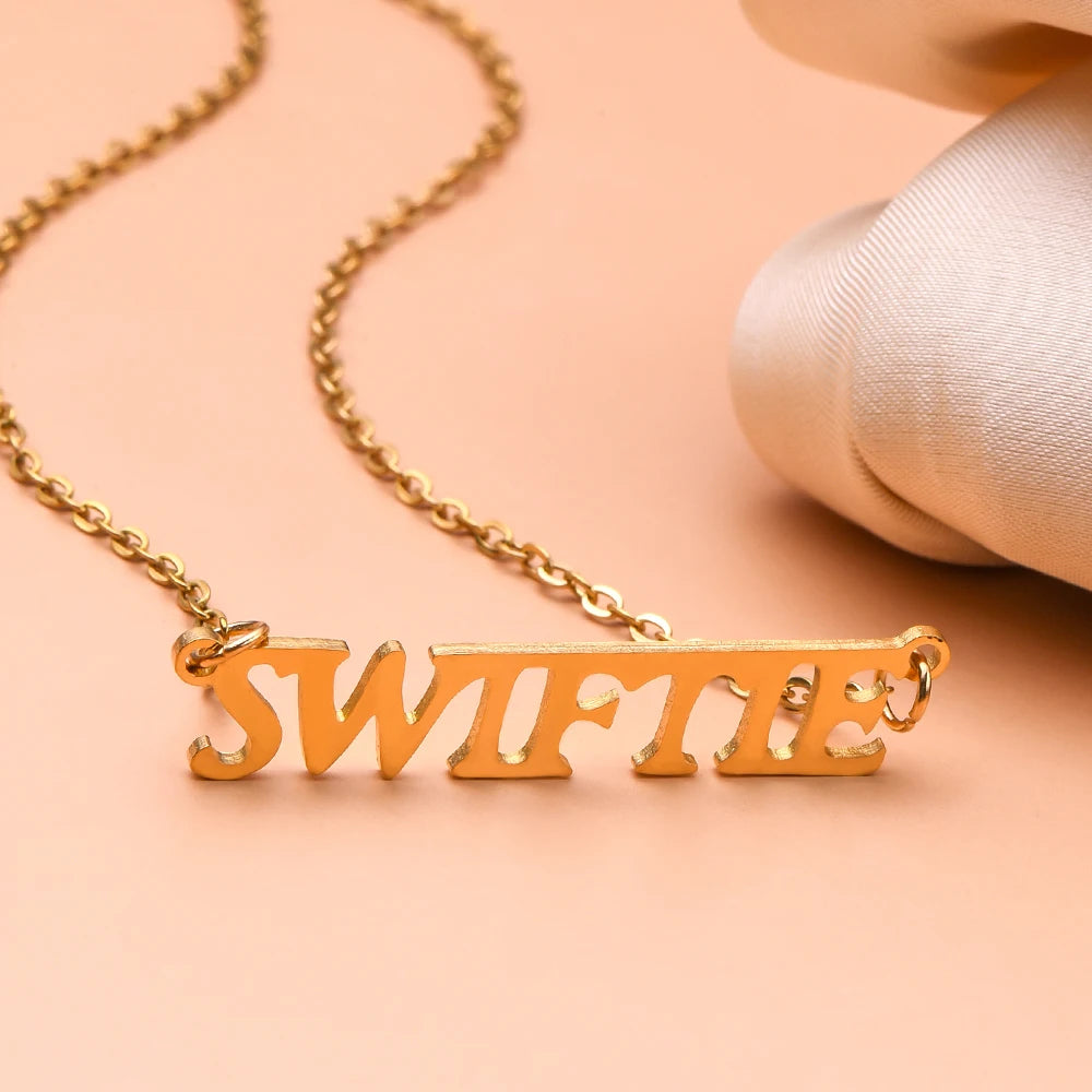 Stainless Steel Taylor Necklace Swiftie Gold Plated Nameplate Pendant Jewelry For Fans Women Girlfriend Gift